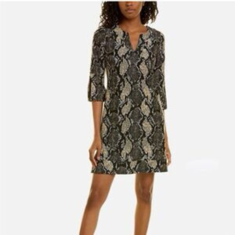 Jude Connally Tunic Mini Dress Black and Cream Snake Print 3/4 Sleeves Size XS